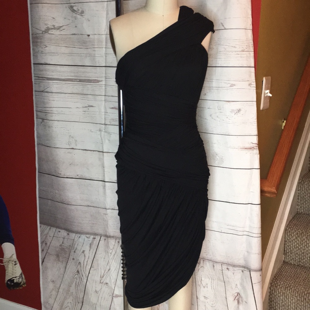 Halston Heritage black ruched one shoulder fabulous sexy dress PERFECT LBD